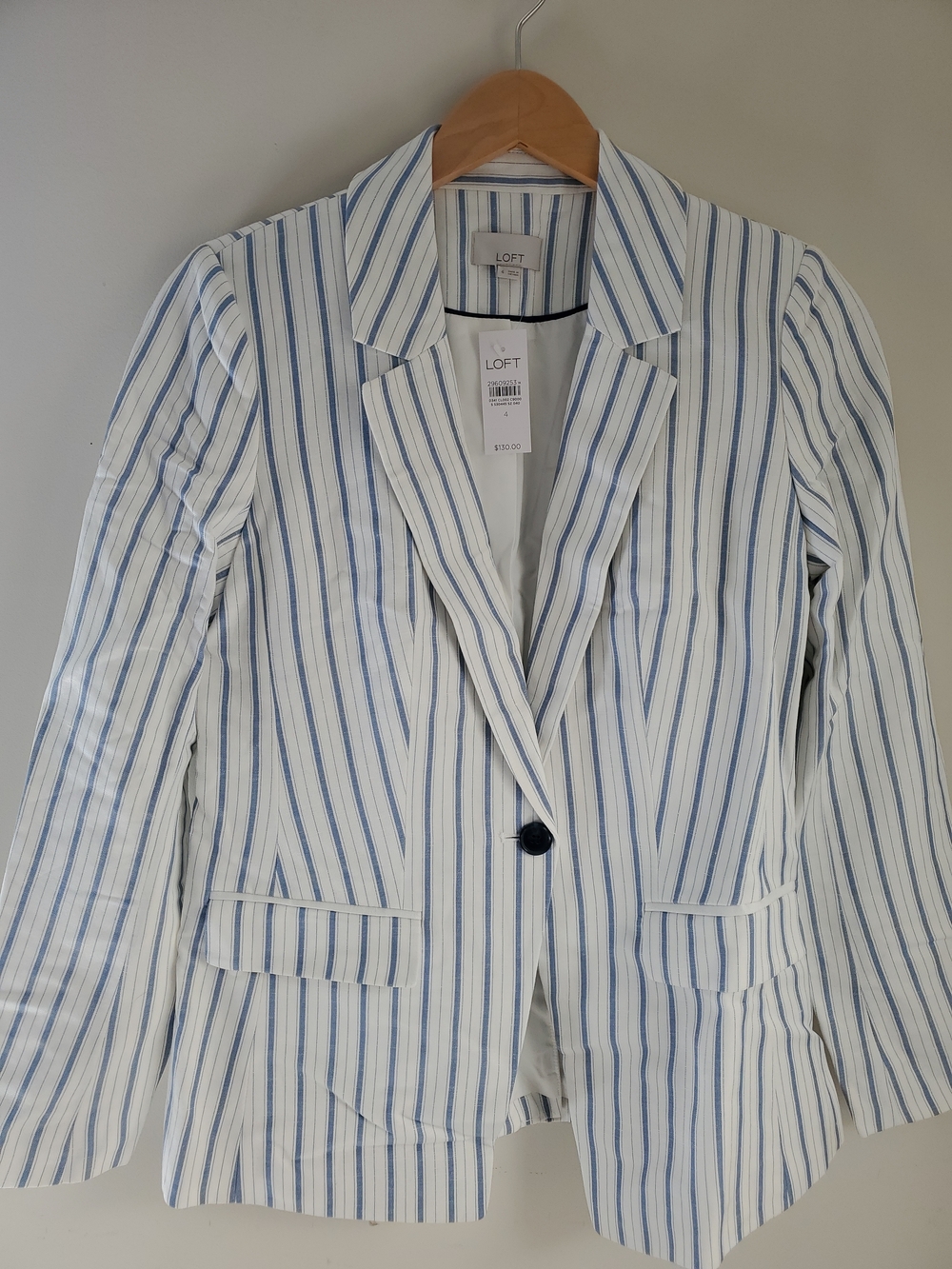LOFT Blue & White Striped Modern Blazer